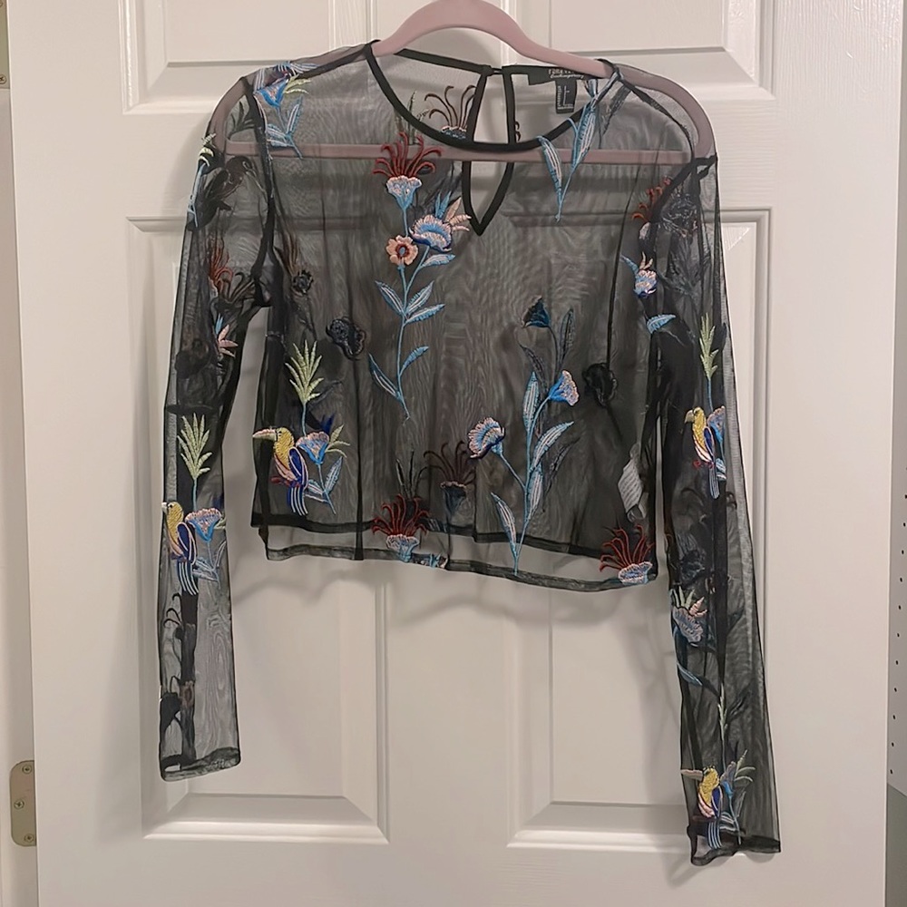 Embroidered, Sheer, Long-sleeve. Forever 21